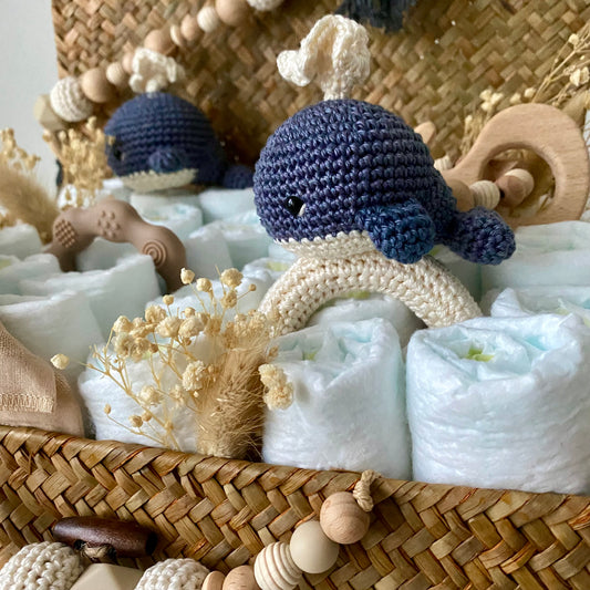 Windelkorb gross Wal blau