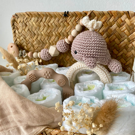 Windelkorb klein Wal beige