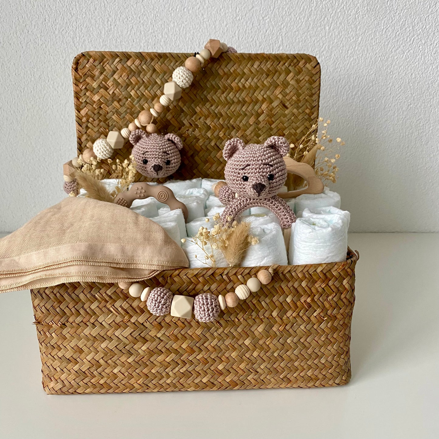 Windelkorb gross Bär beige