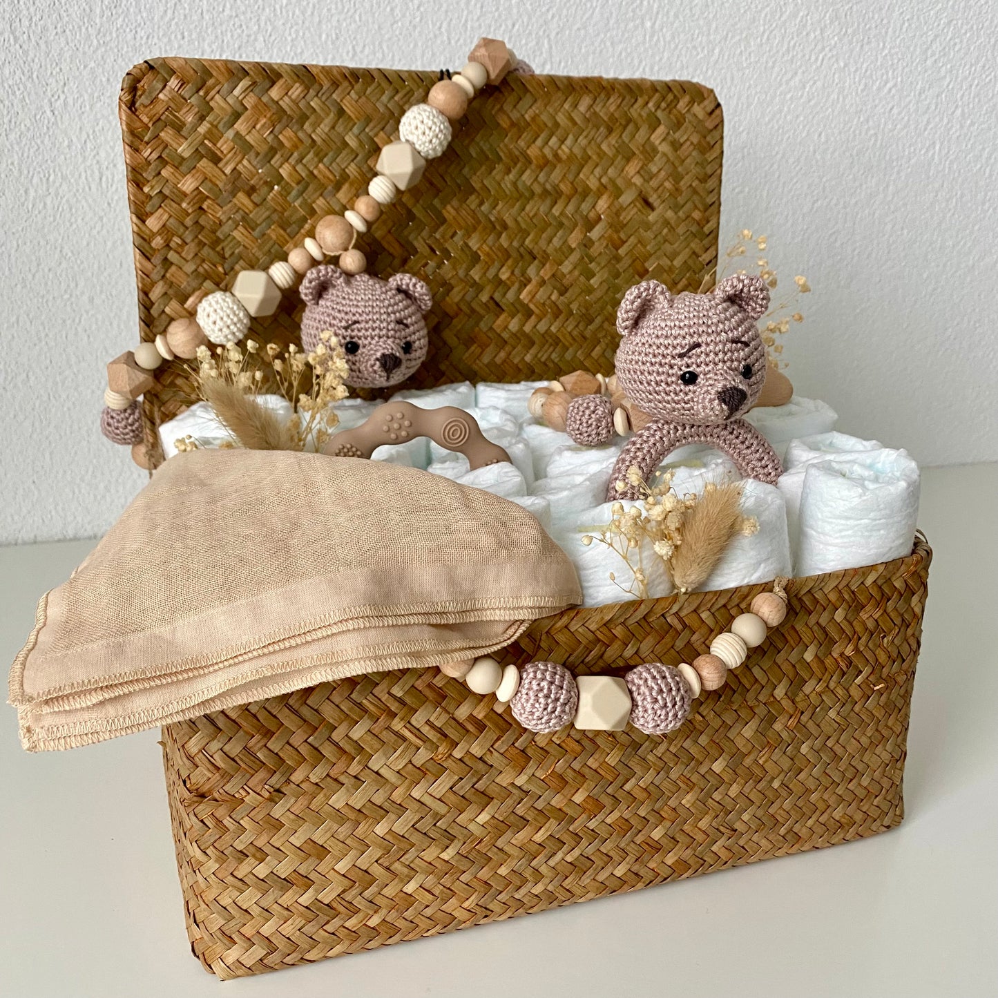 Windelkorb gross Bär beige