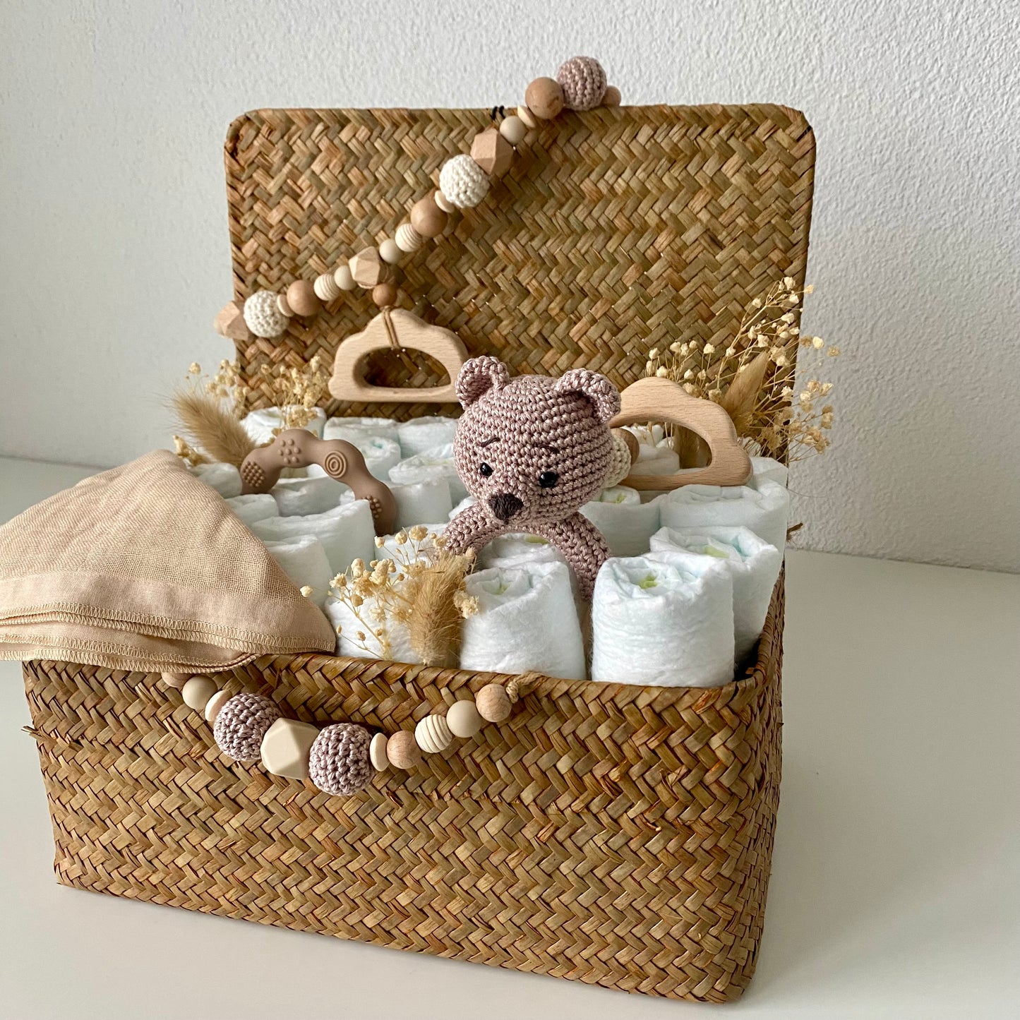 Windelkorb gross Bär / Wolke beige