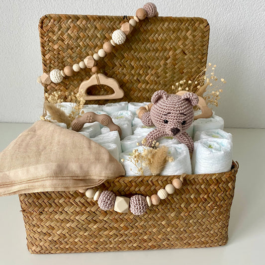 Windelkorb gross Bär / Wolke beige