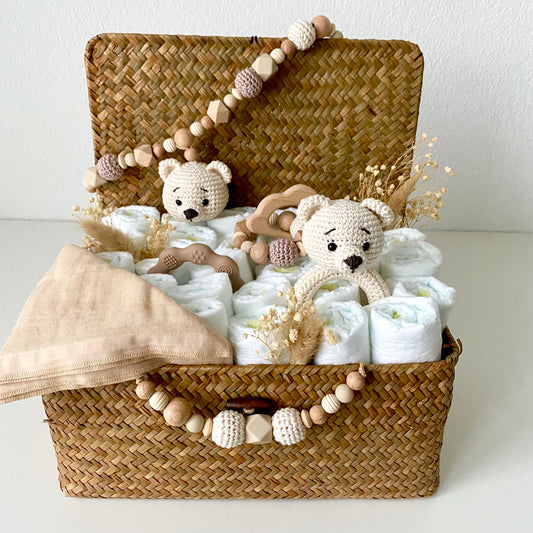 Windelkorb gross Bär weiss