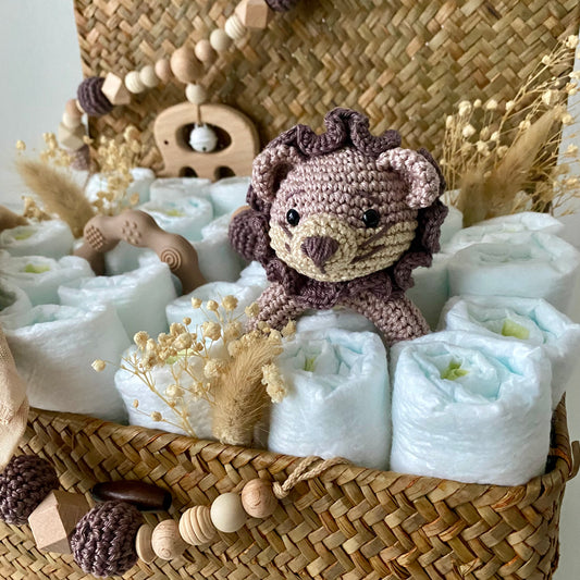 Windelkorb gross Löwe / Holzelefant