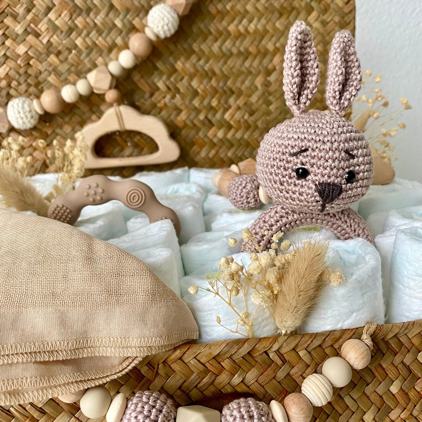 Windelkorb gross Hase / Wolke beige