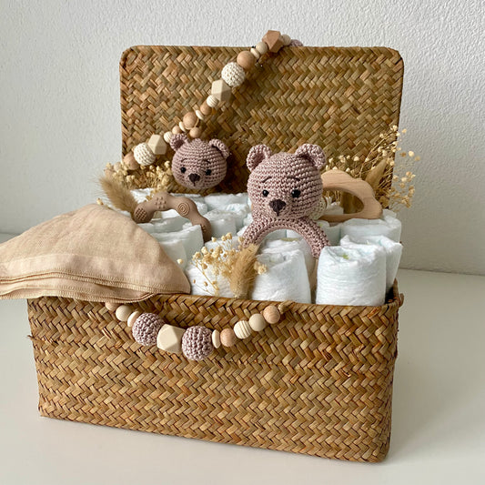 Windelkorb gross Bär beige